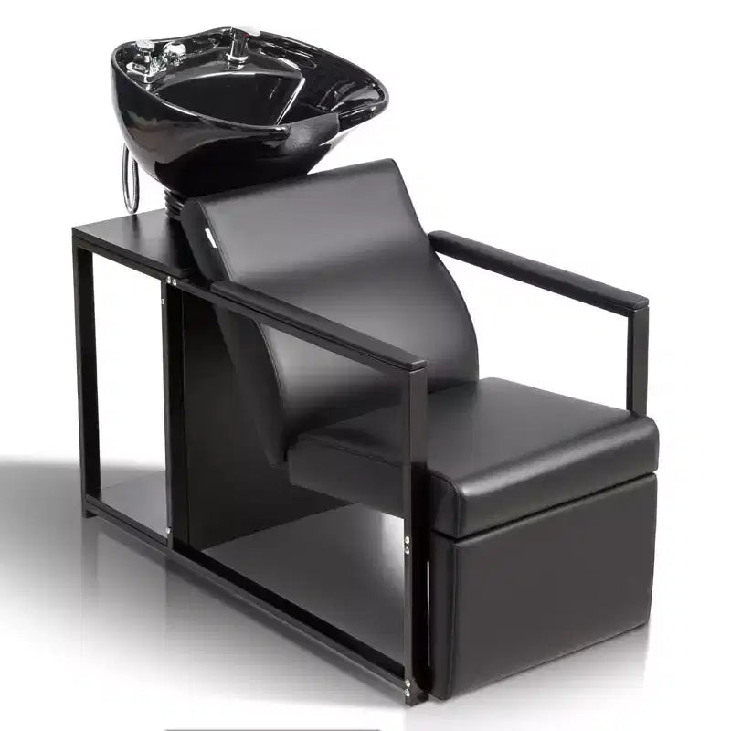 Salon Shampoo Backwash Chair Unit with Porcelain Bowl and Storage Shelf