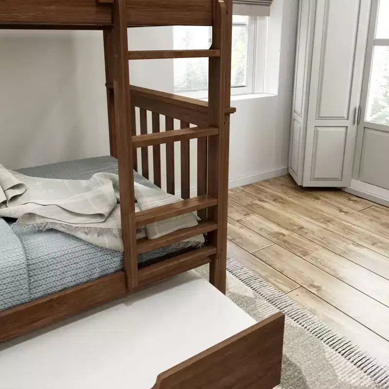 Twin over Twin Bunk Bed with Trundle, Solid Wood, Sleeps 3 – Blue / Espresso / Natural / Pecan / Walnut / White