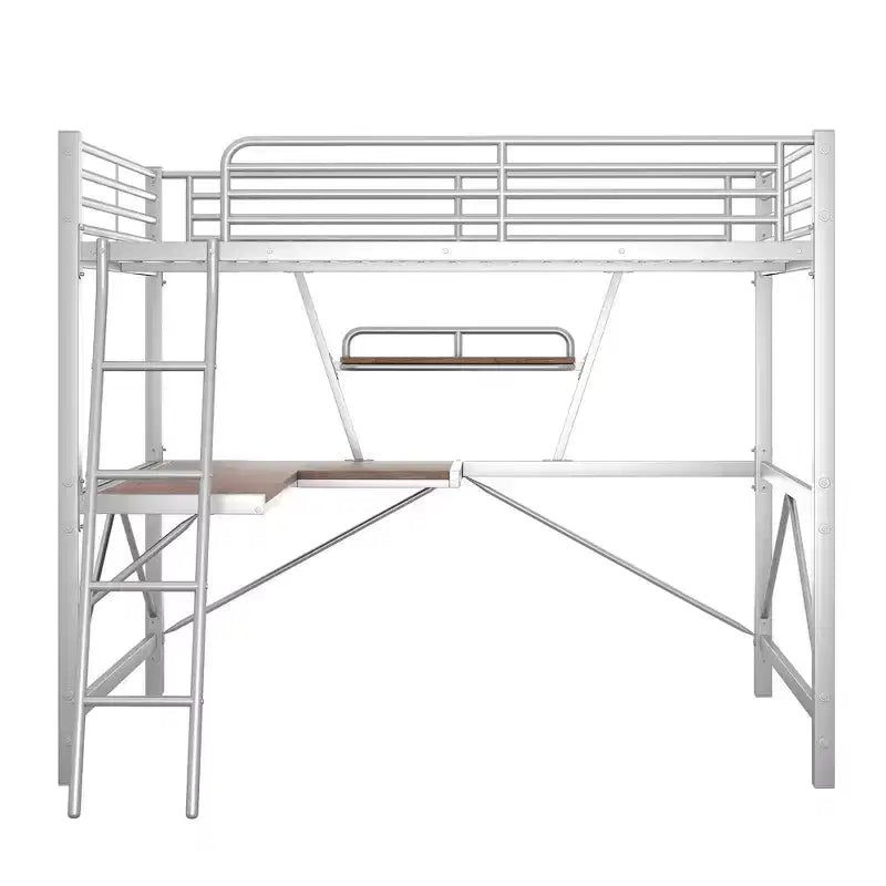Metal Twin Size Loft Bed with Desk for Kids Teens, Hight Twin Loft Bed Frame with Small Shelf