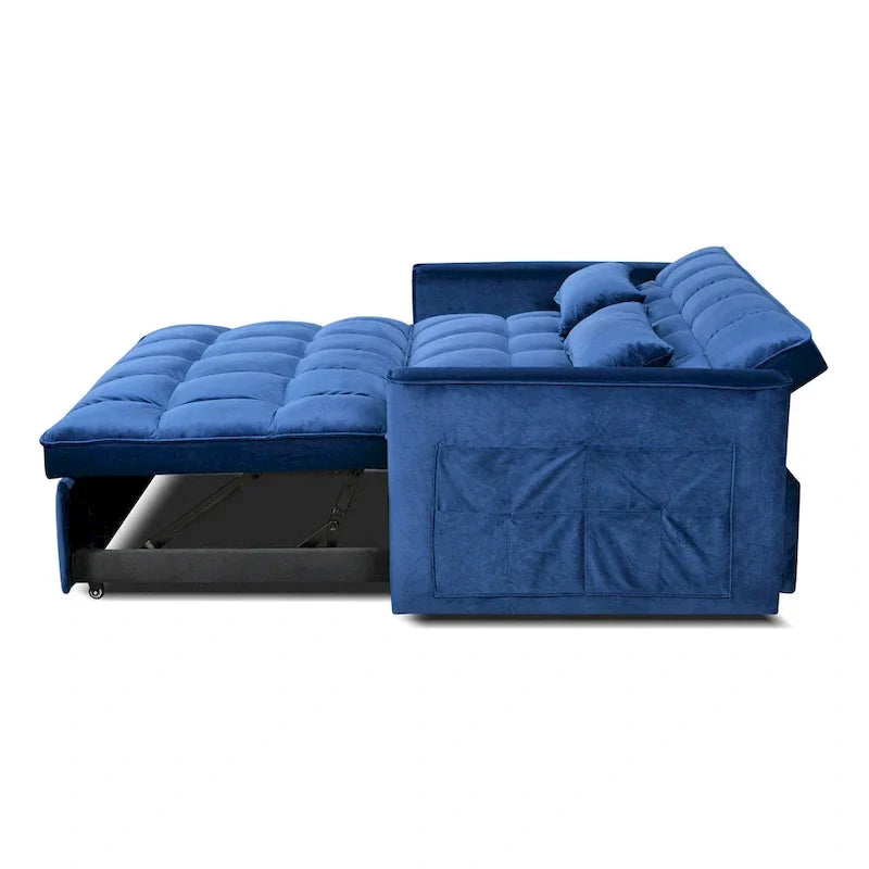 Modern Velvet Futon Loveseat with Reclining Backrest & Pockets, Seats 2 ??Dark Gray / Light Gray / Blue / Black