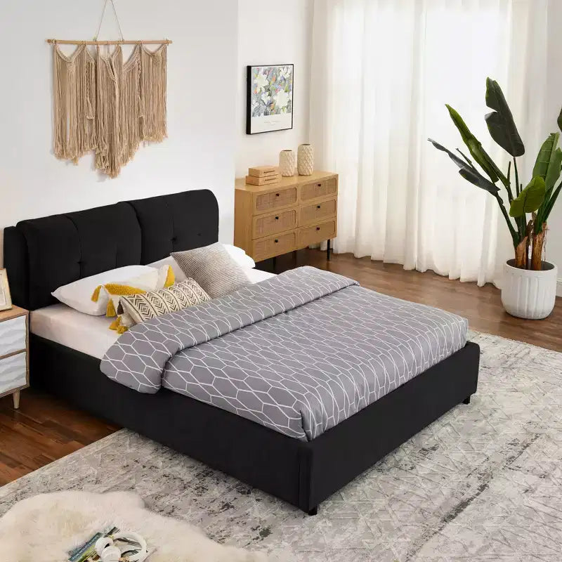 Queen/King Storage Platform Bed Frame Chenille Upholstered Bed with Soft Headboard
