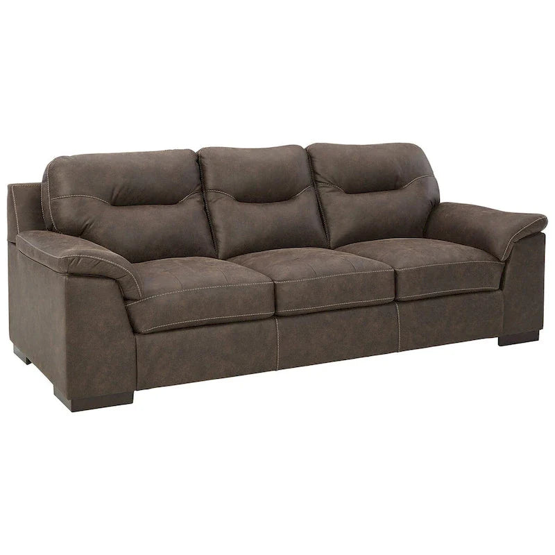 Pebble Brown Faux Leather Sofa with Tufted Styling & Pillow Top Armrests