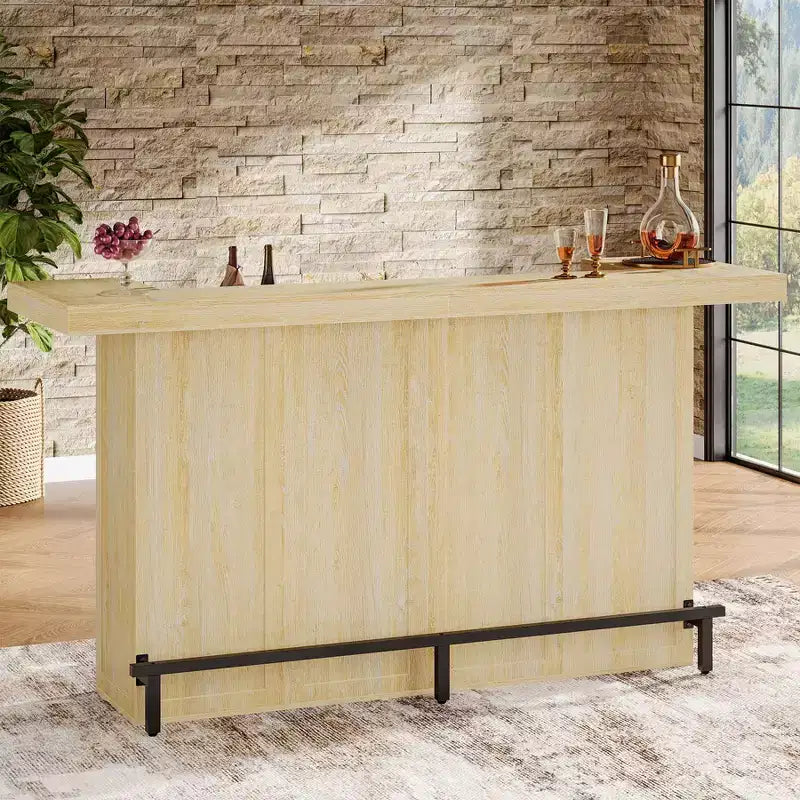Lantine 70.9-Inch Modern 4-Tier Bar Table Home Bar Cabinet with Glass Holder and Black Footrest