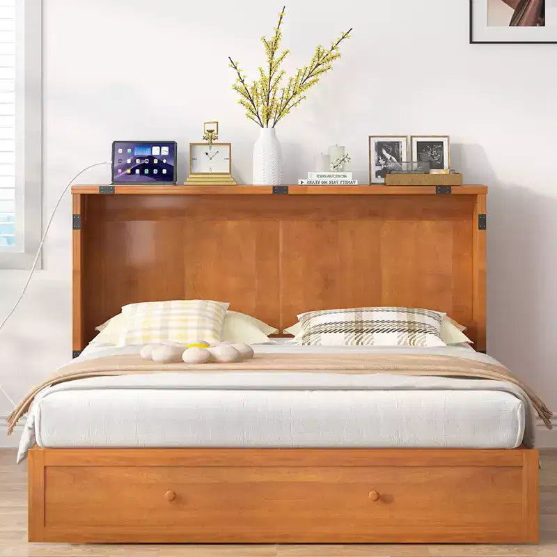 Murphy Bed Cabinet, Modern Murphy Bed Queen with Mattress, Built-in USB Charging Station & Drawers