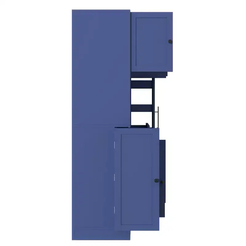 Kitchen Pantry Cabinet with Hutch and Pull-Out Side Cabinet