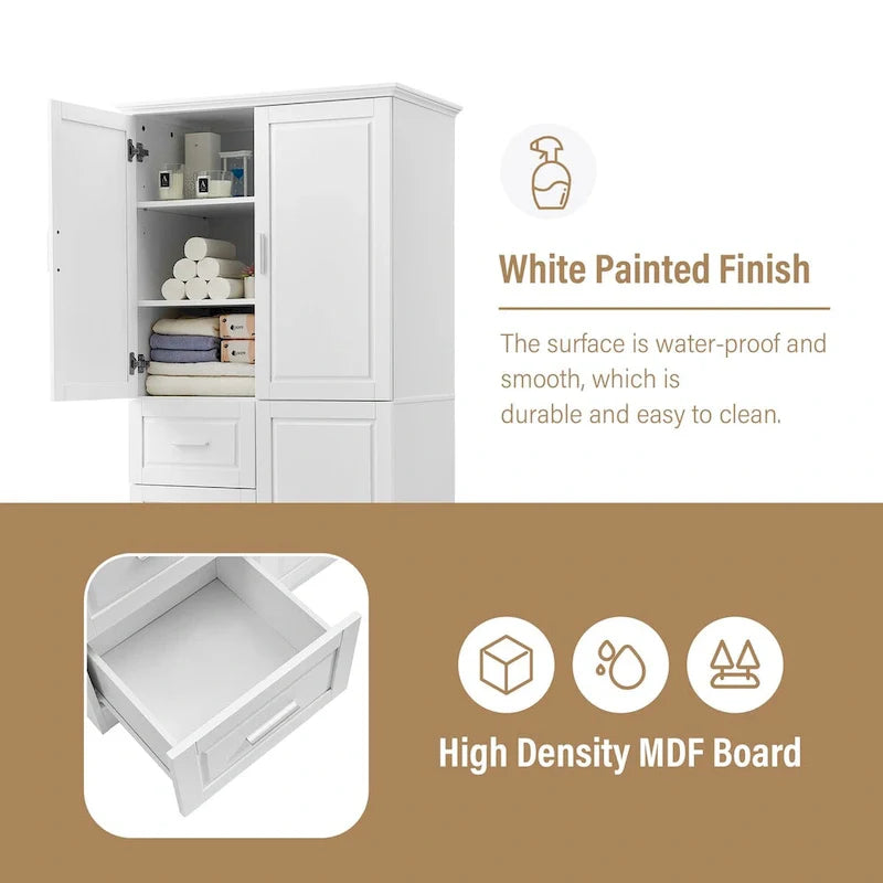 Tall and Wide Storage Cabinet with Doors for Bathroom/Office, Three Drawers