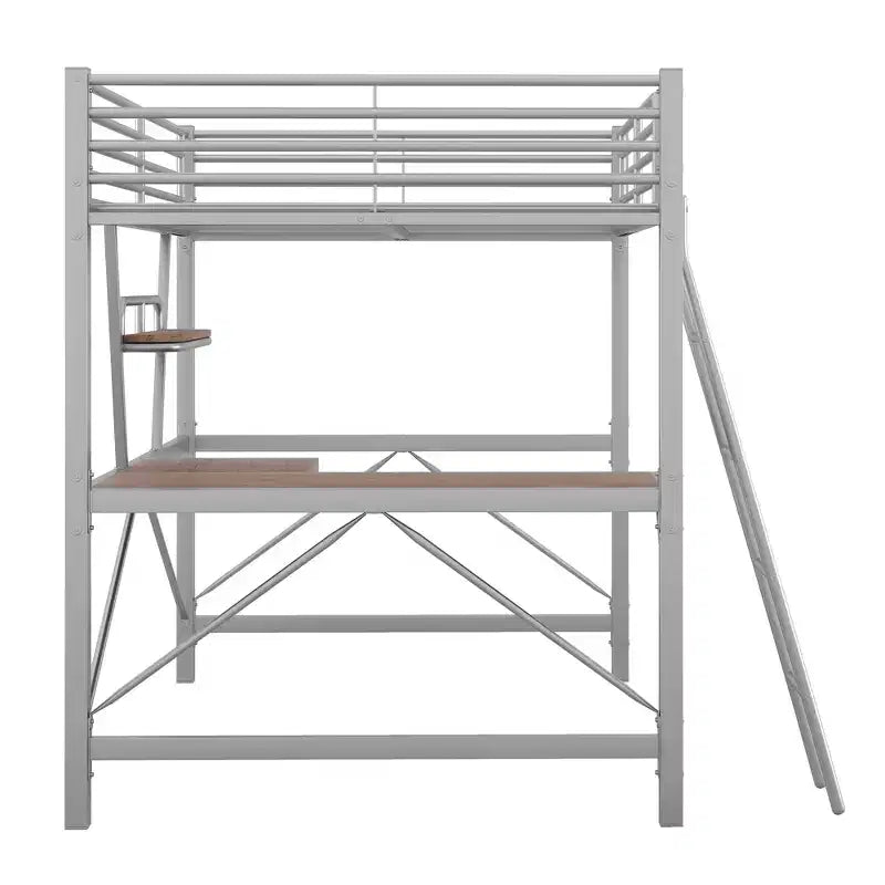 Metal Twin Size Loft Bed with Desk for Kids Teens, Hight Twin Loft Bed Frame with Small Shelf