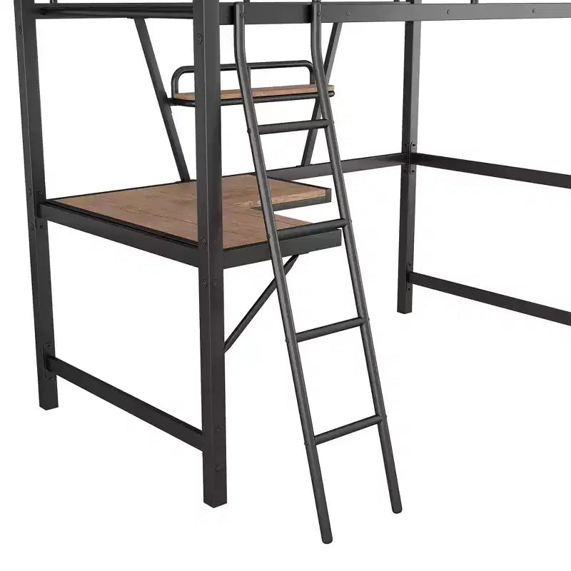 Metal Twin Size Loft Bed with Desk for Kids Teens, Hight Twin Loft Bed Frame with Small Shelf