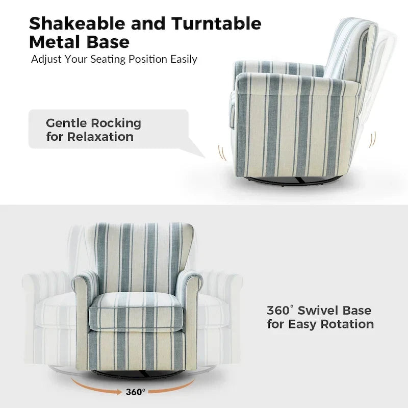Georg Comfortable Floral Fabric Swivel Rocker Chair with Rolled Armrest by HULALA HOME