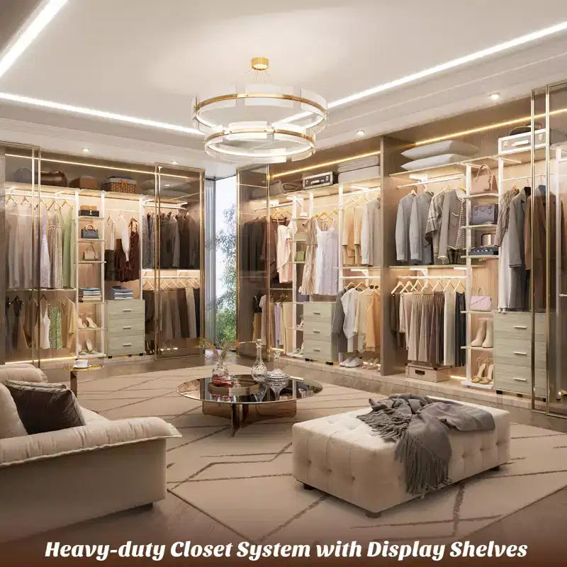 Closet Organizer System with Tower Shelving & 3 Drawers, 96"x80", 1200 lbs Capacity