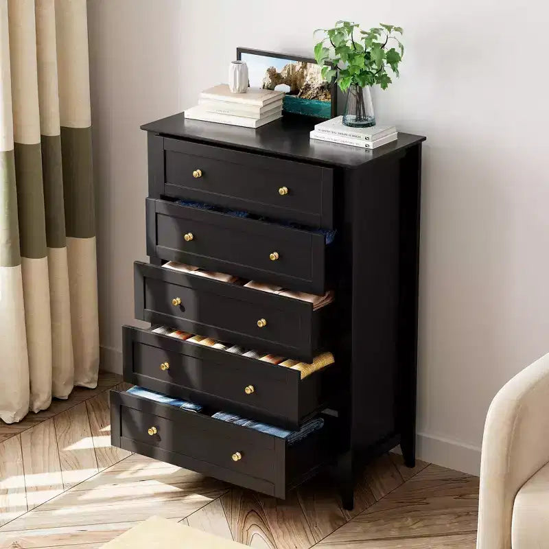 Tall 5 Drawer Dresser with Deep Drawers Metal Knobs Modern Wooden Chest of Drawers for Bedroom Entryway Hallway