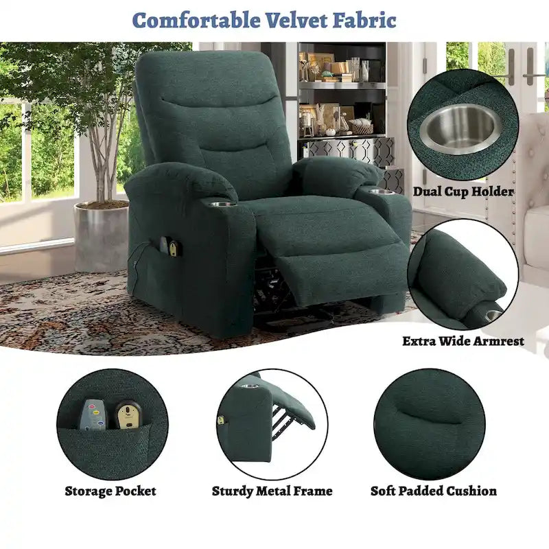 Soft Upholstered Electric Massage Recliner with Cup Holder & Dual Remote