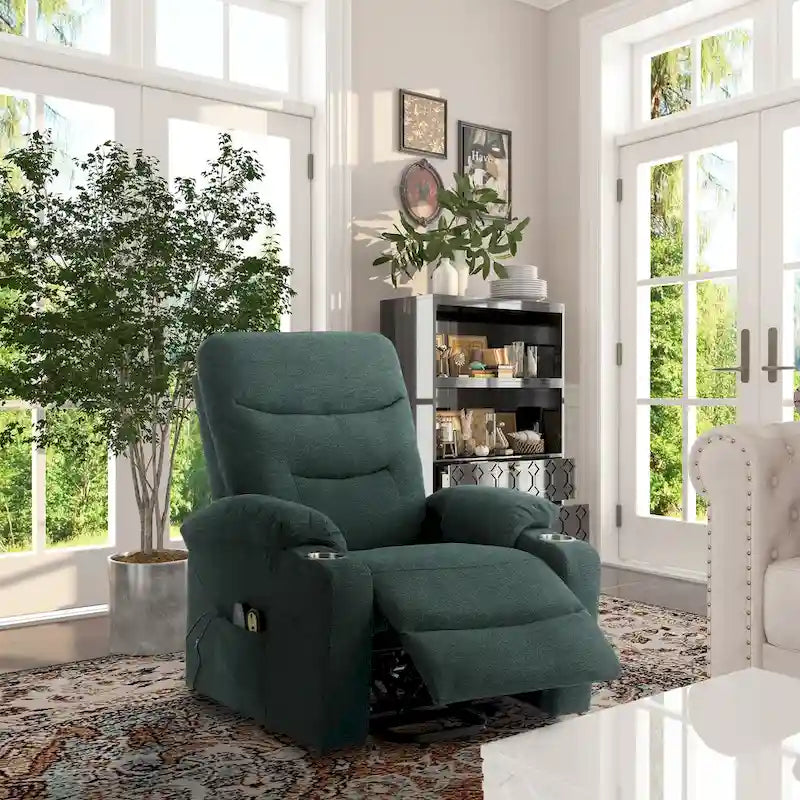 Soft Upholstered Electric Massage Recliner with Cup Holder & Dual Remote