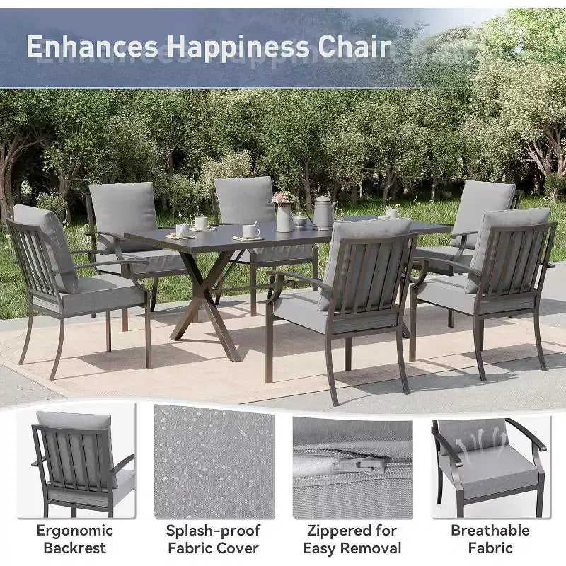 ALAULM 16 Piece Patio Dining Set Outdoor Furniture, Metal Patio Furniture Set 14 Fixed Chairs and 2 Large Tables with Umbrella for Garden