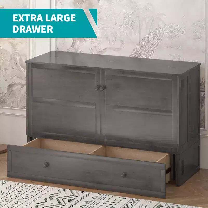 Murphy Bed Cabinet, Modern Murphy Bed Queen with Mattress, Built-in USB Charging Station & Drawers