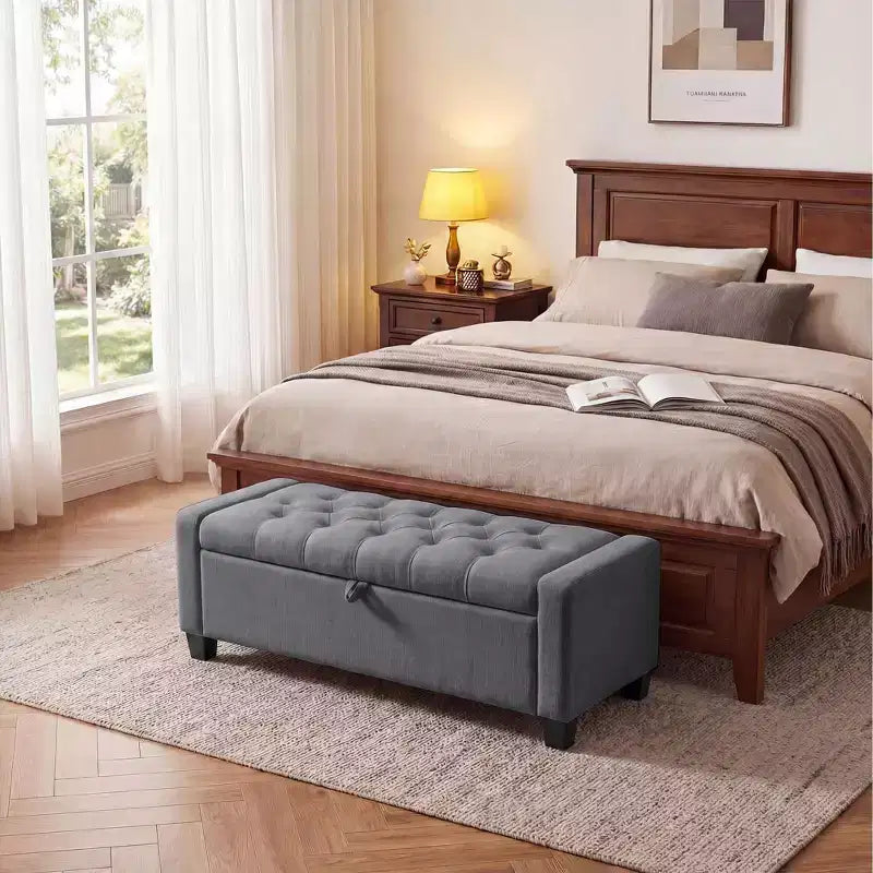 50.8 Storage Ottoman Bench, Tufted Upholstered End of Bed Storage Bench, Flip Top Entryway Bench with Safety Slow-Close Hinge for Living Room