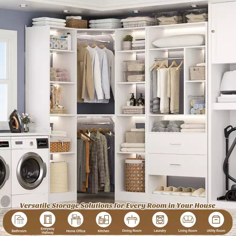 Corner Closet Organizer System with 2 Drawers