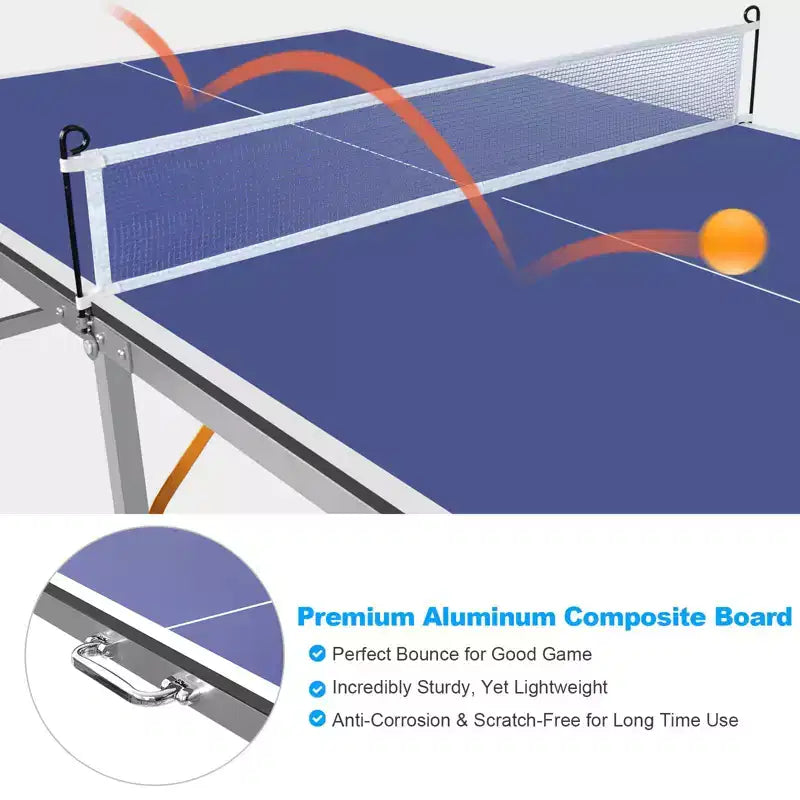 Professional Outdoor Table Tennis Tables,6x3FT Indoor/Outdoor Portable Ping Pong Table Game