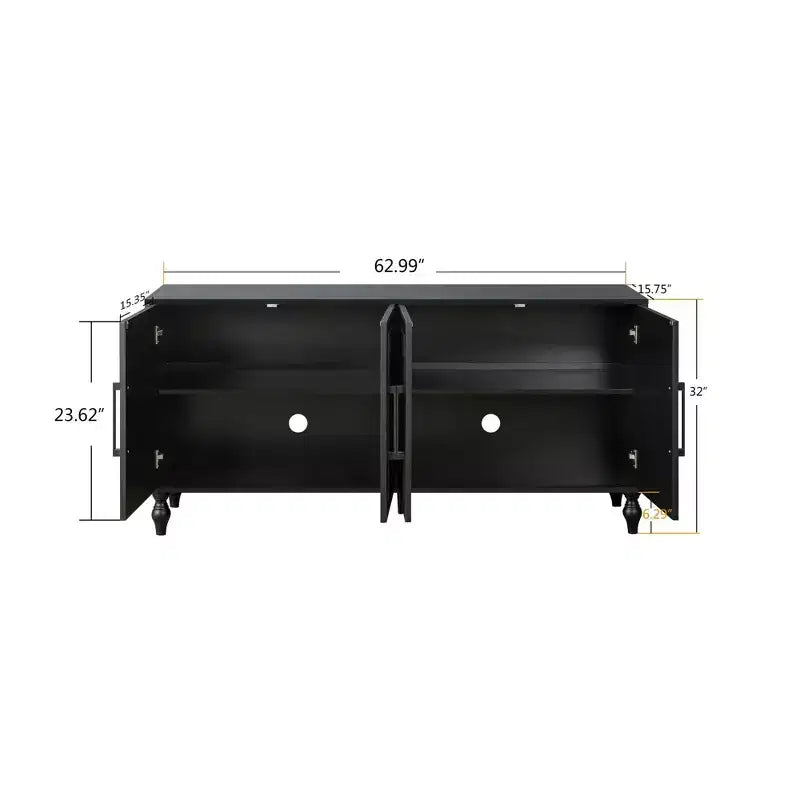 Large Storage Cabinet with Metal Handle, Carved Flower Doors, Wooden Mordern Sideboard Console with Adjustable Shelves
