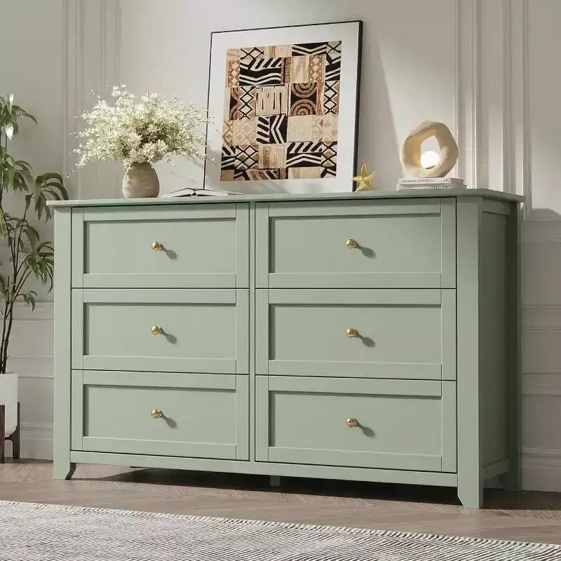 Modern Elegant 6-Drawer Storage Dresser,Lacquer Finish Wooden Chest with Solid Wood Legs, Versatile Organizer for Bedroom,Nursery,Living Room&Closet