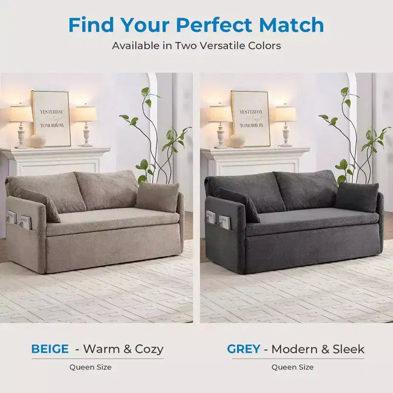 Convertible Sofa Bed with Adjustable Backrest, Bubble Fleece