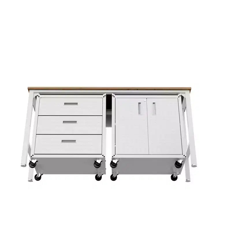Manhattan Comfort Fortress 3pc Mobile Space Saving Garage Cabinet and Worktable Set 3.0 White