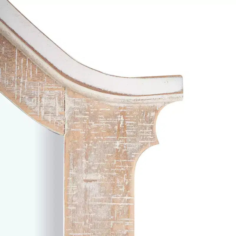 37"x28" Wooden Arched Scroll Wall Mirror with Brown Distressing Cream: No Assembly, Modern Decor