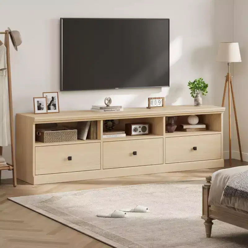 70" TV Stand for TVs up to 80", Mid Century Modern Entertainment Center with Drawers & Shelves