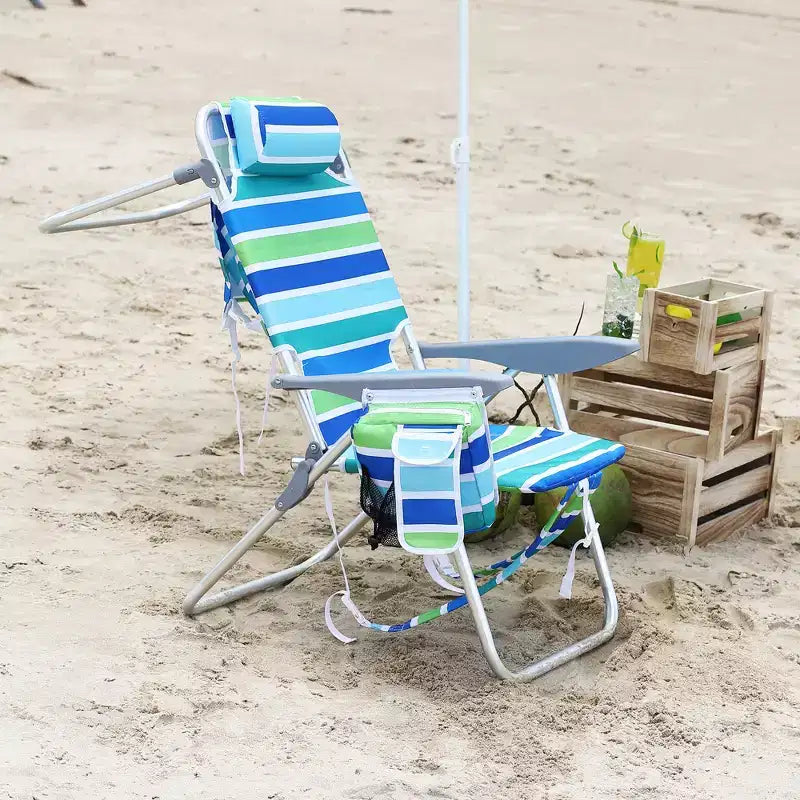 Set of 2 Backpack Beach Chairs for Adults, Lightweight Aluminum Folding Chairs with 5-Position Adjustable Backrest, Towel Bar, Storage Pockets