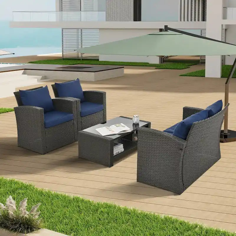 4-Piece Outdoor Patio Furniture Conversation Set