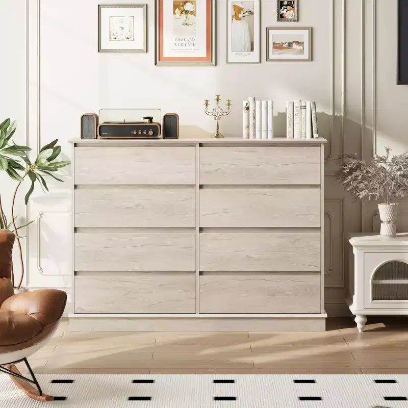 Modern Dresser for Bedroom with 8 Drawers, Wooden Storage Organizer Unit for ClosetWide Chest of Drawers