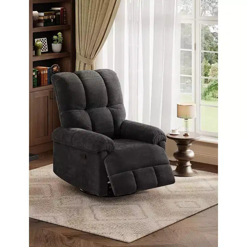 Oversized Swivel Rocker Recliner Chair, Overstuffed Chenille Upholstery, Padded Armrests, Infinite Recline, 350 lb Capacity, for Living Room
