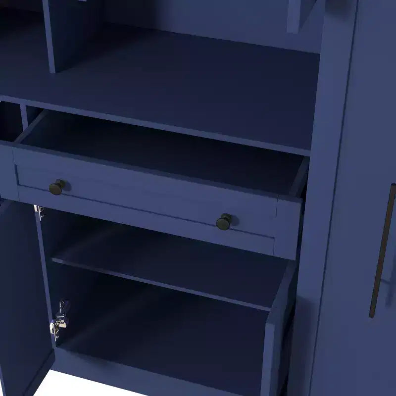 Kitchen Pantry Cabinet with Hutch and Pull-Out Side Cabinet