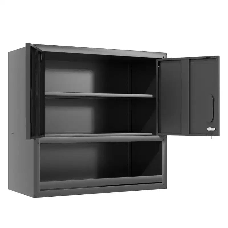 VIYET 30H Wall-Mounted Steel Cabinet - Locking Doors + Open Drawer + Adjustable Shelf, Cold-Rolled Steel, Garage/Office/Warehouse/Home/School
