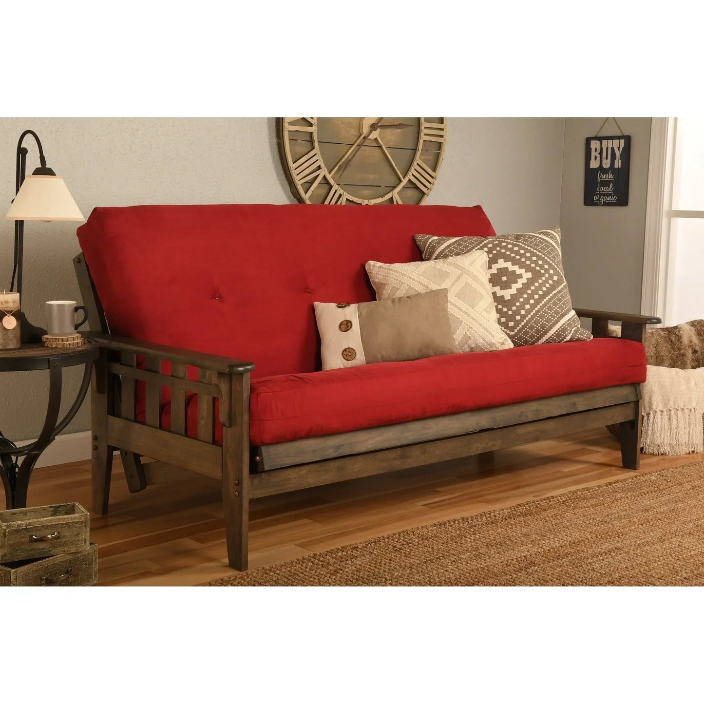 Full-size Rustic Walnut Futon Set with Mattress