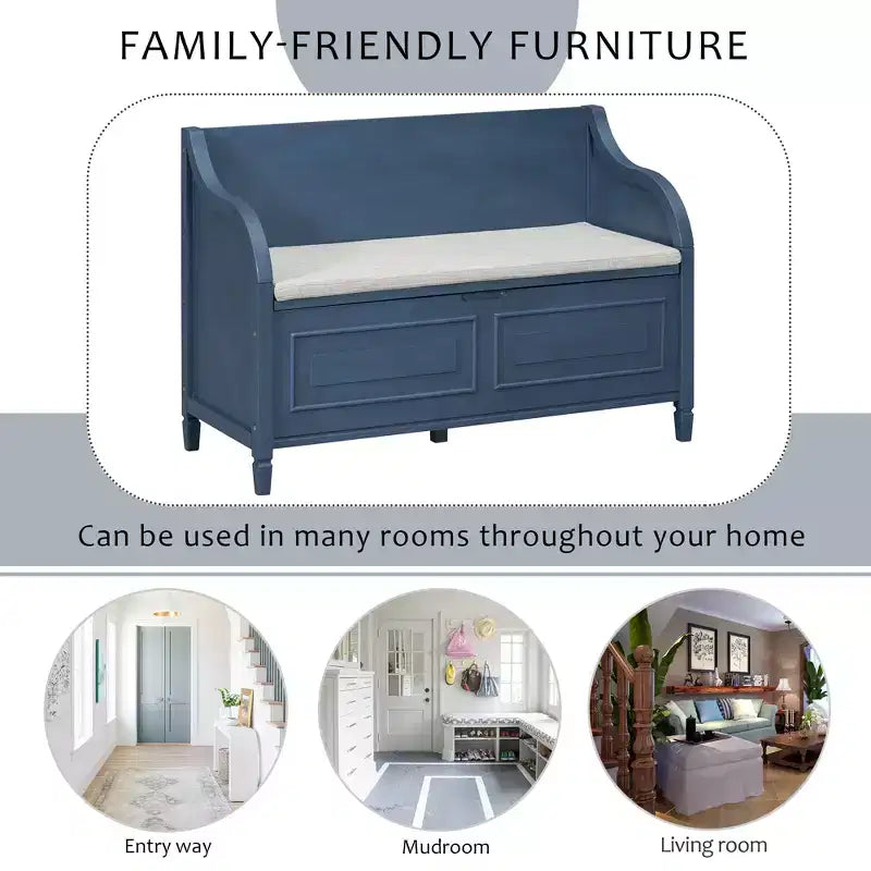 GDFStudio Fanny Entryway Multifunctional Storage Bench with Upholstered Seat and Safety Hinge