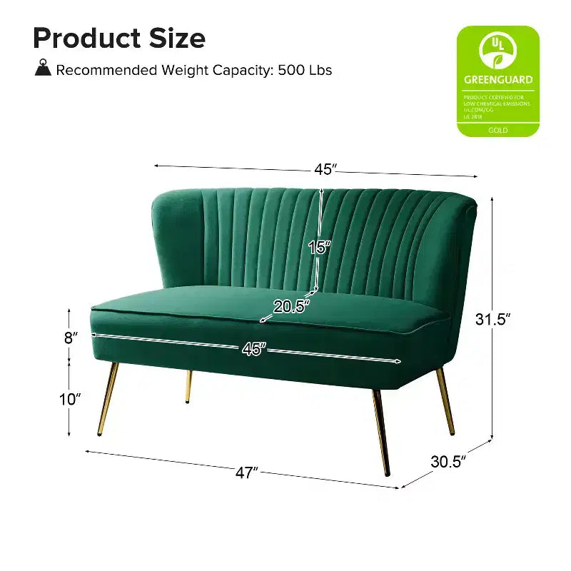 Velvet Nicolas Loveseat Chair Contemporary 2-Seater Sofa for Living Room and Bedroom Tufted Back Loveseat | Karat Home