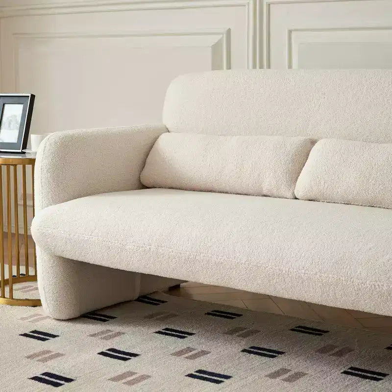 MAYEERTY Modern Lamb Fabric Loveseat Sofa Solid Wood Frame Toss Pillow Included