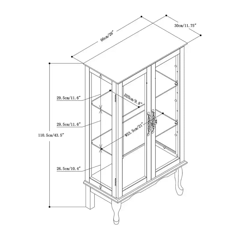 Okak Curio Cabinet with 2 Tempered Glass Doors, Diapaly Cabinet with 3 Adjustable Shelves and Mirrored Back Panel, Cabinet for Living Room
