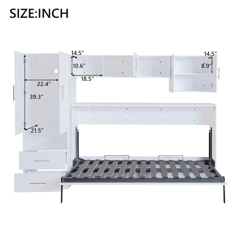 Twin Size Murphy Bed with Open Shelves and Storage Drawers