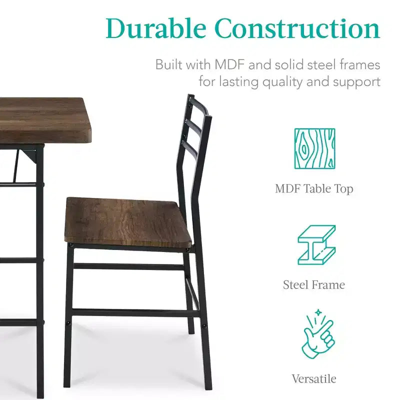 Best Choice Products 3-Piece Modern Dining Set, Square Table & Chairs Set w/ Steel Frame, Built-In Storage Rack