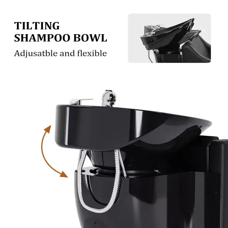 Karl Home Electric Shampoo Bowl and Chair Backwash Unit with Reclining Legrest and Tilting Porcelain Shampoo Sink