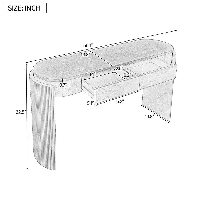 Oval-Top Console Table with Fluted Curved Legs & Dual Hidden Drawers
