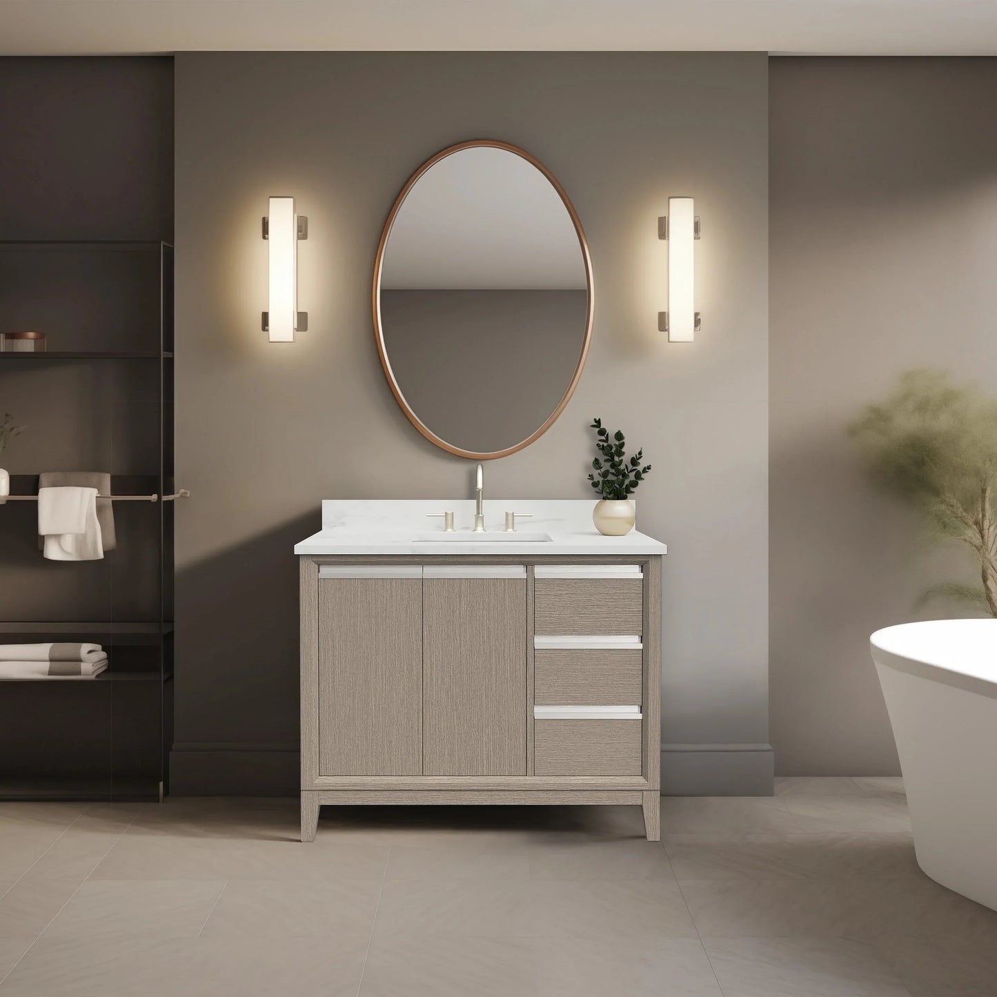 Vanity Art Bathroom Vanity with Ceramic Sink and Engineered Marble Top