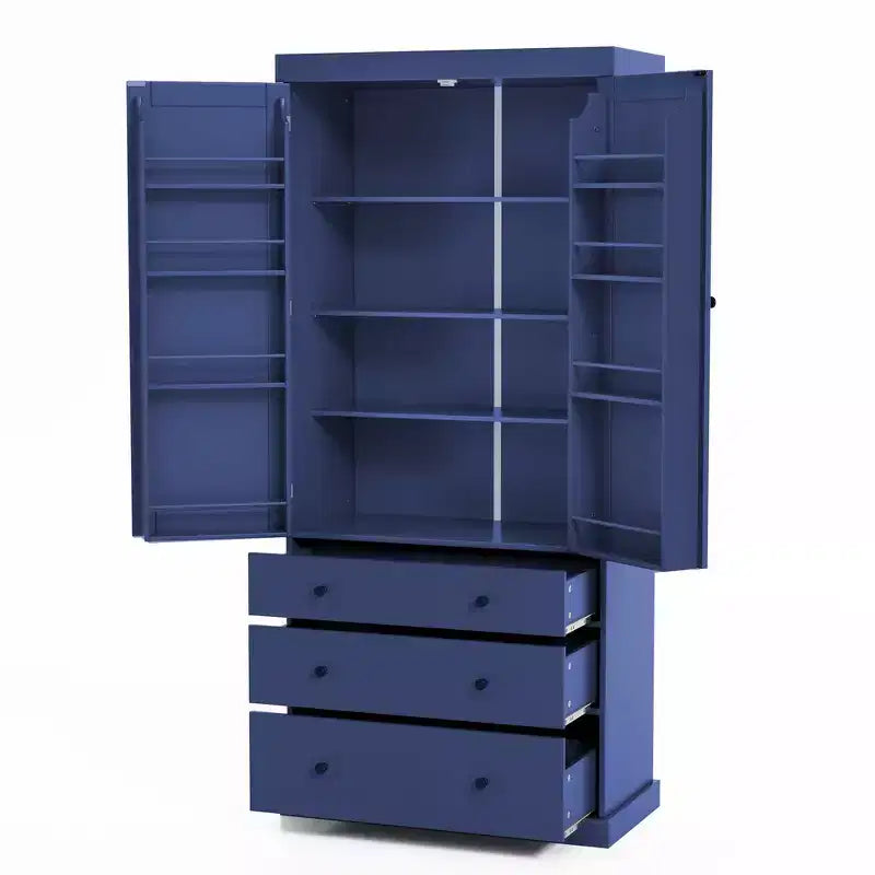 Freestanding Kitchen Pantry Organizer, Cabinet with 3-Adjustable Shelves, 3-Drawers, 8-Door Inner Shelves