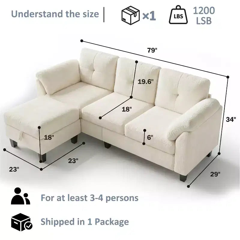 76.4-Inch Modern Three-Seater Sofa with Armrests and Pillows in Chenille Beige