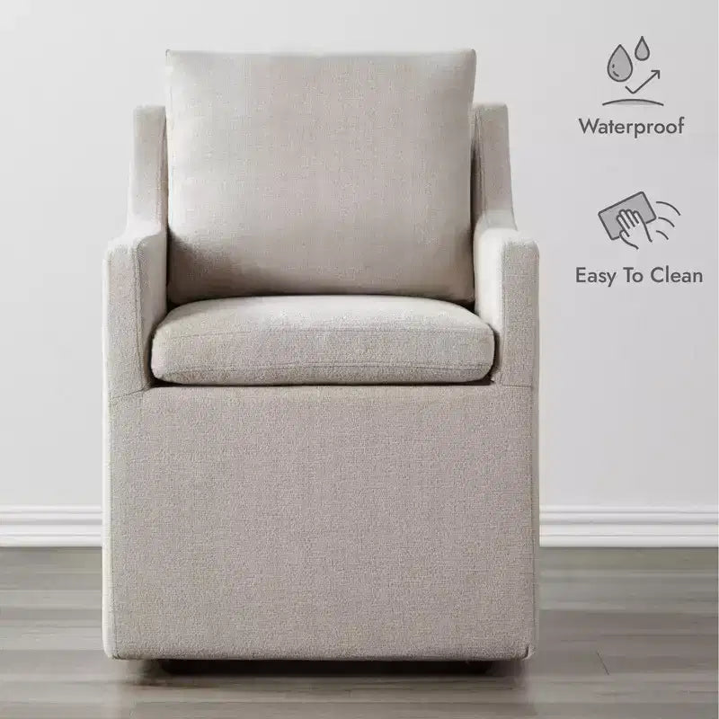 Modern Upholstered Dining Arm Chair with Hidden Casters & Under-Seat Storage