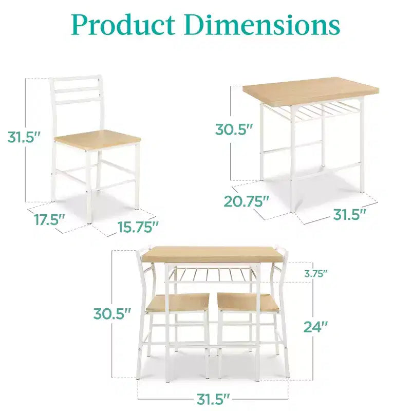 Best Choice Products 3-Piece Modern Dining Set, Square Table & Chairs Set w/ Steel Frame, Built-In Storage Rack