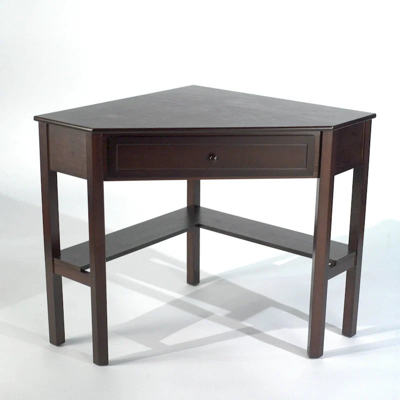 Corner Computer Desk with Drawer & Lower Shelf, Solid Wood & MDF, 42"W x 28"D x 30"H