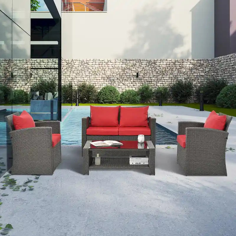 4-Piece Outdoor Patio Furniture Conversation Set